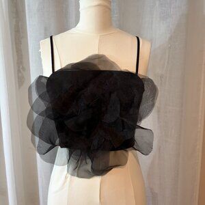 Rachel Zoe Black Oversized Organza Flower Crop Top, XS